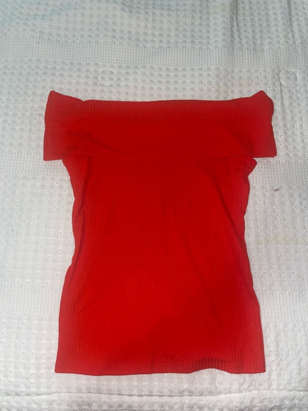 a new day Bright Red Ribbed Off-Shoulder Top
